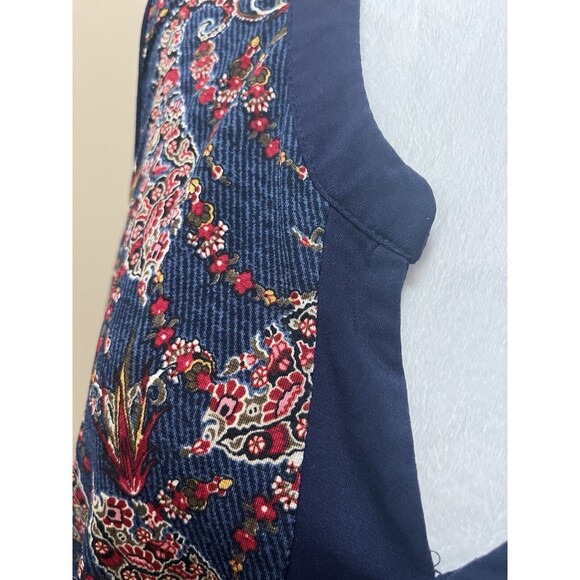 Corvia Women’s L Tank Top Boho Paisley White Blue Stretch Art Artsy Western - Picture 2 of 9